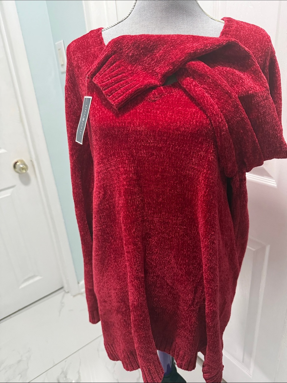Karen Scott Crimson Red Off-the-Shoulder Chenille Sweater